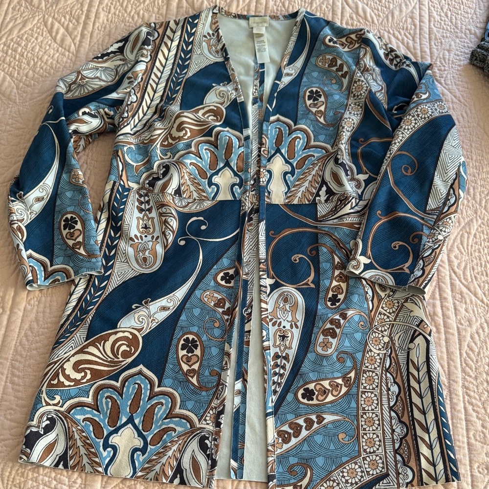 Chico's Multicolor Paisley Faux Suede Very Soft Open Cardigan 0